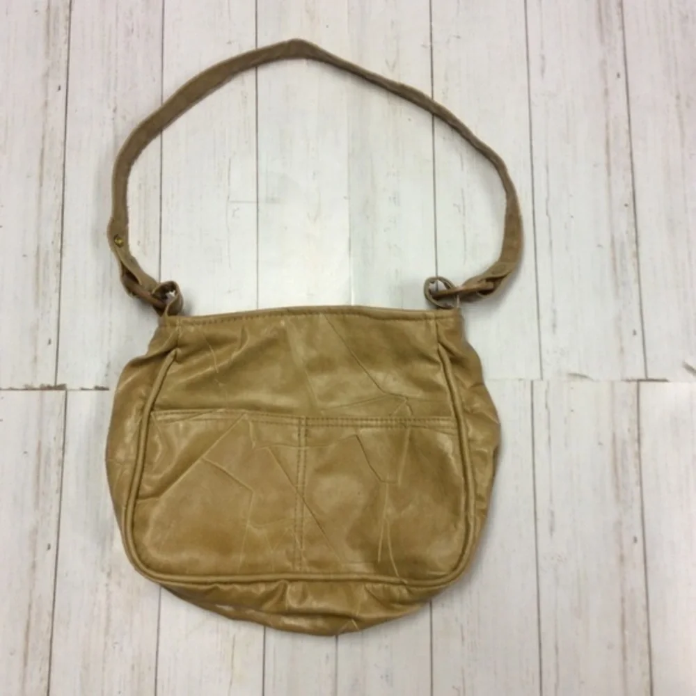 Vintage Faux Serra Camel Brown Leather Strap Shoulder Bag Purse